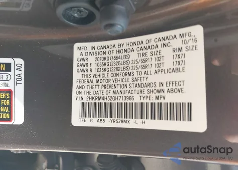 2016 Honda Cr-V Ex from USA, damaged, VIN 2HKRM4H52GH713966